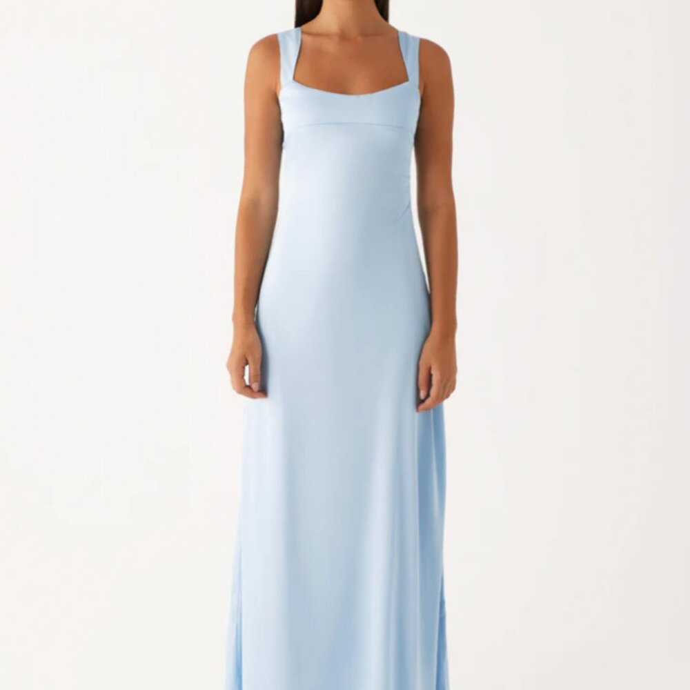 Satin Blue Maxi Dress, Size 0, NWT